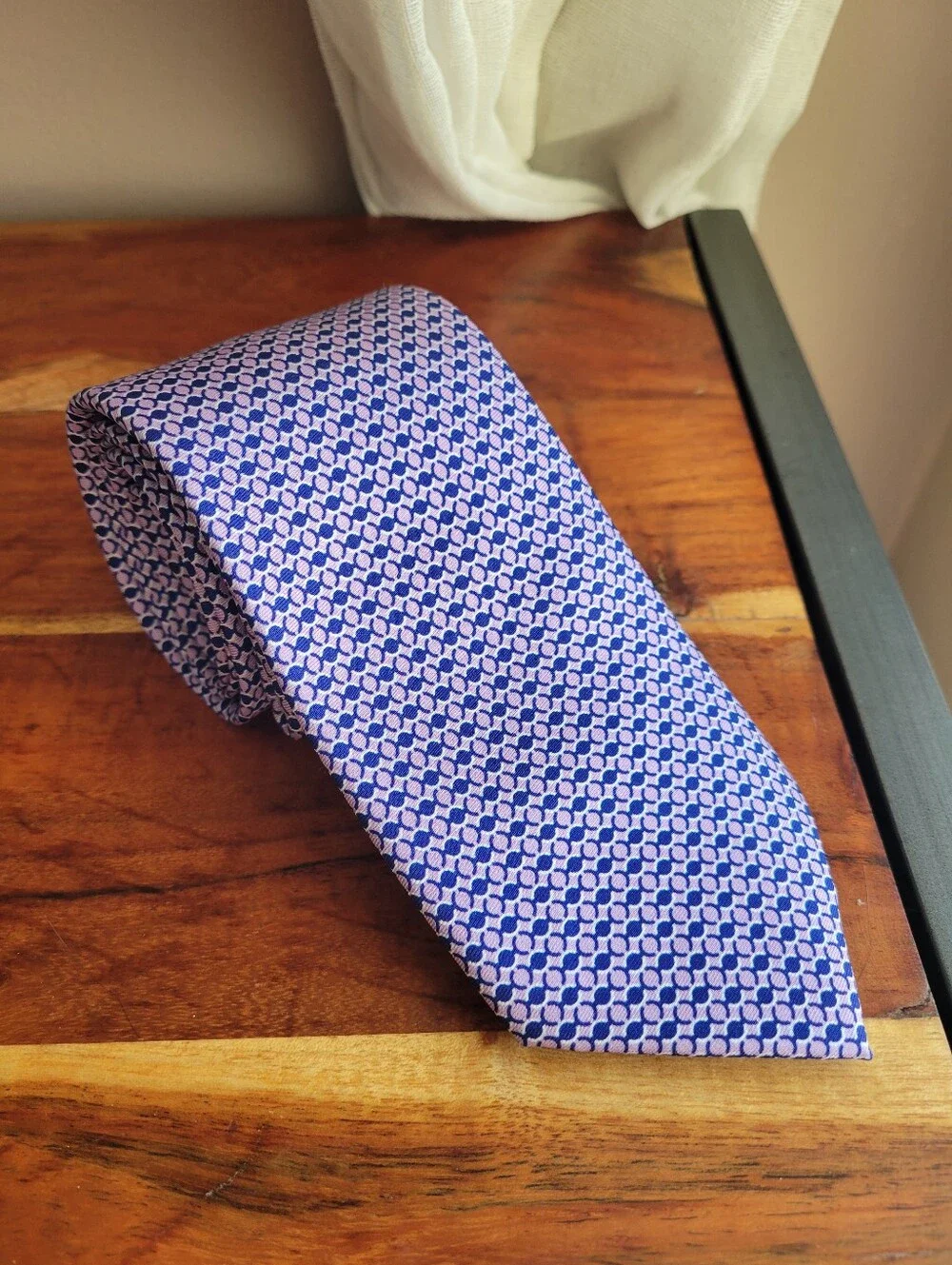 Jos. A. Bank 100% Silk Purple White Blue Circular Pattern Classic Tie